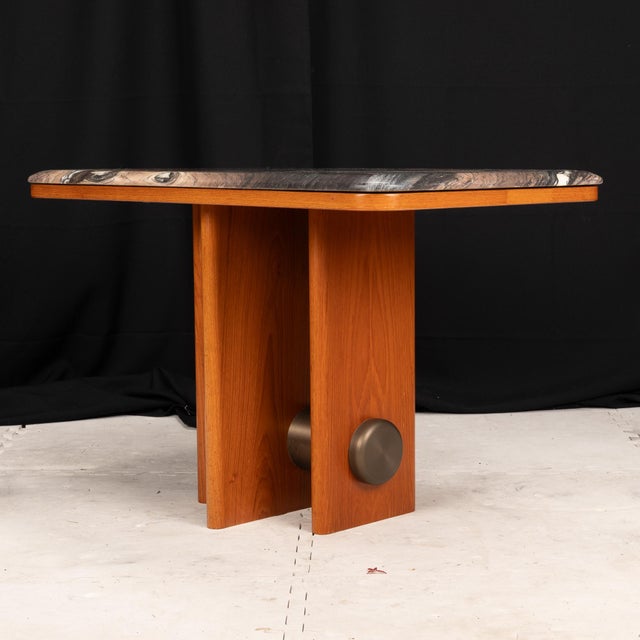 Mid 20th Century Bendixen Mid Century Danish Modern Marble and Teak Coffee Table W/ Cylinder Center For Sale - Image 5 of 10