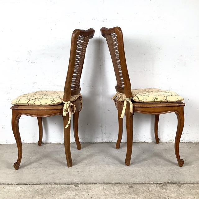 French Provincial Set of Four Vintage French Provincial Cane Back Dining Chairs — Louis XV Style For Sale - Image 3 of 12