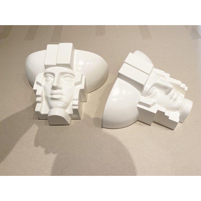 Art Deco Egyptian Pharaoh Face Sconce by Saint Clément Ceramic, France, 1960s, Set of 2, in Flawless conditions. Designed...