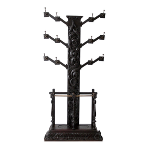 Antique Gothic Revival Carved Wood Hall Tree
