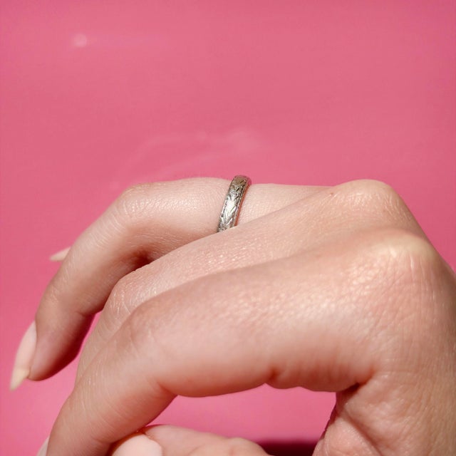 Vintage Heavy Engraved Platinum Band, Wedding Ring, Size 5.75 For Sale - Image 12 of 12