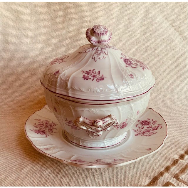 Antique French Porcelain Sauce Tureen & Underplate, Circa 1820, Rose Floral For Sale - Image 4 of 12