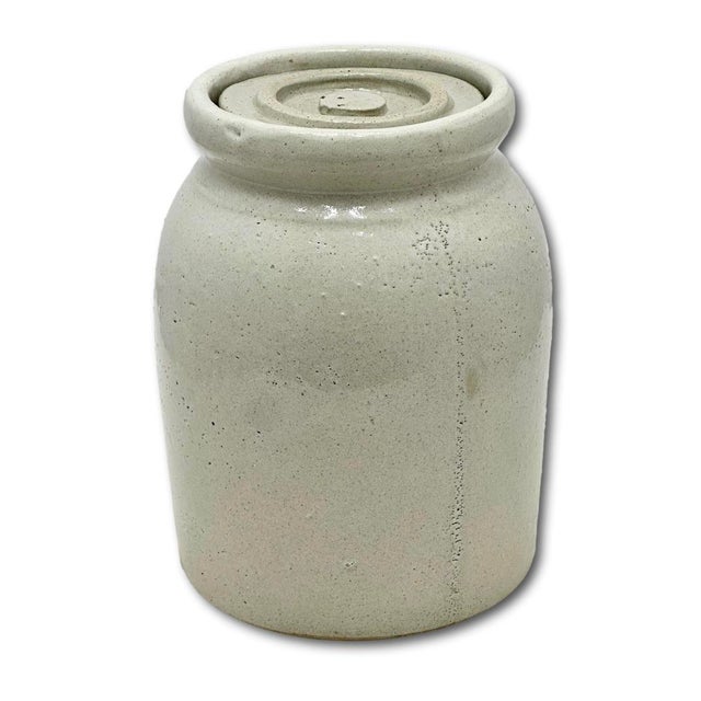 Antique Massachusetts 1 Quart Size Stoneware Oyster Crock - Jar With Hard to Find Original Lid - Circa 1890s For Sale - Image 14 of 18