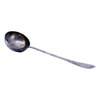 Silver Soup Ladle with Stripes and Palms Handle and Monogram Card For Sale
