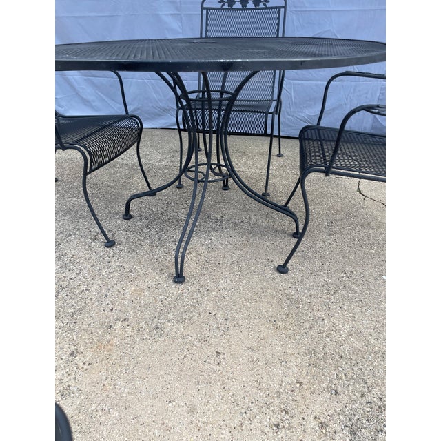 Metal Dogwood Outdoor Patio Dining Set 4 Chairs 48" Pedestal Table Meadowcraft Attributed For Sale - Image 7 of 10
