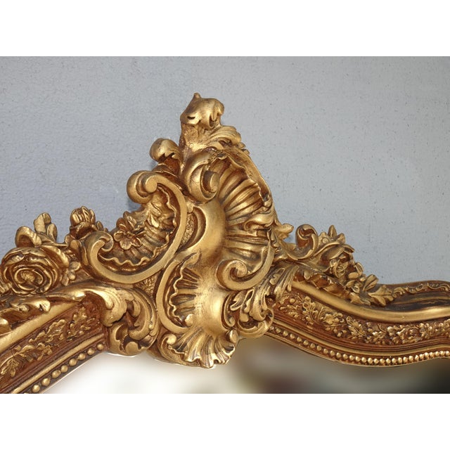 1930s Antique French Louis XV Gold & Brown Wall Mantle Beveled Glass Mirror For Sale - Image 5 of 12