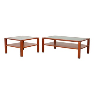 Coffee Tables in Wood and Glass from Hülsta, Set of 2 For Sale