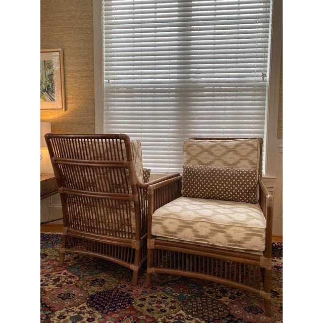 Pencil Rattan Chairs Schumacher Santa Monica Ikat Fabric For Sale - Image 12 of 13