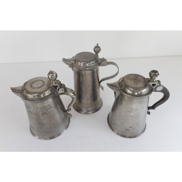 Baroque Antique Swedish Pewter Tankards, 1900s, Set of 3 For Sale - Image 3 of 18
