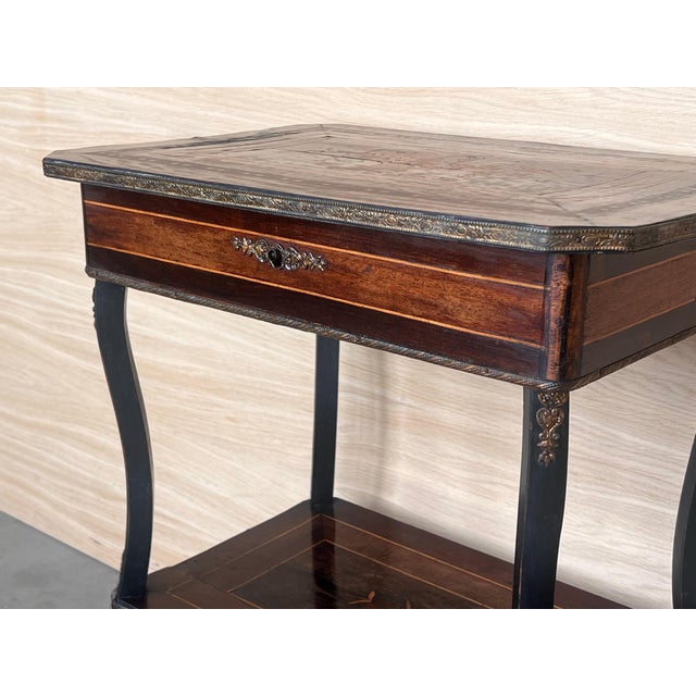 Late 19th Century Sewing Table Napoleon III Wood Marquetry and Brass, France For Sale - Image 4 of 18