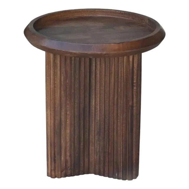 Olmira Round Wooden Side Table by Loomlan For Sale