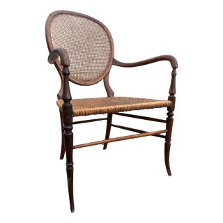 Victorian Chair in Beechwood with Rattan Seat For Sale