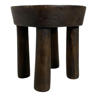 African Vintage Carved Wood Milk Stool Hehe Gogo People Tanzania 9" H For Sale