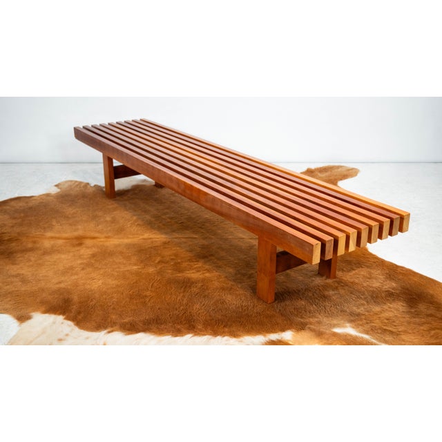 Mid Century Charles Webb Cherry Wood Slat Bench, 1990s. For Sale - Image 12 of 17