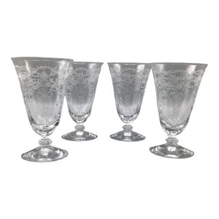 Fostoria Crystal Footed Tumbler in Corsage Pattern-Set of 4 For Sale