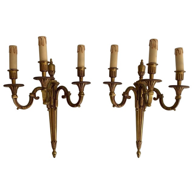 Louis the 16th Style 3 Arms Bronze Wall Lights by Lucien Gau - A Pair For Sale - Image 13 of 13