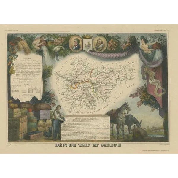 Antique Map of the Department of Tarn and Garonne For Sale - Image 3 of 6