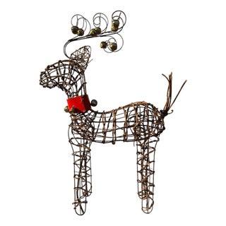 Vintage Woven Organic Grapevine and Wire Holiday Reindeer Sculpture For Sale