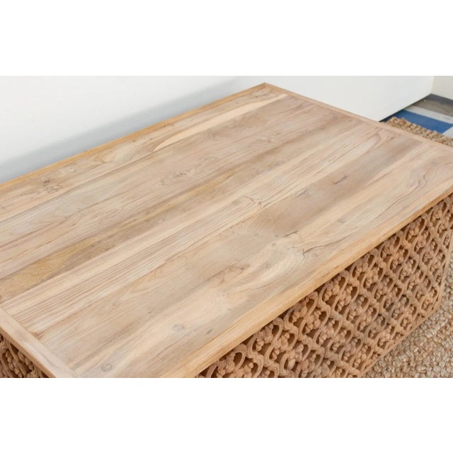Wood Reclaimed Teak Carved Floral Jali Coffee Table For Sale - Image 7 of 10
