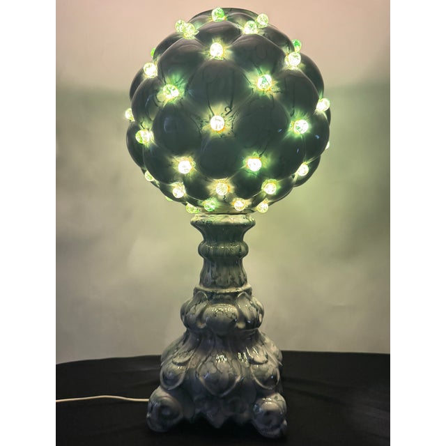 Mid-Century Modern Vintage 1970s Sculptural Ceramic & Glass Table Lamp With Applied Cabochons For Sale - Image 3 of 10