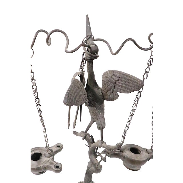 19th C. Grand Tour Candlesticks Bronze Heron Oil Lamps Made in Italy For Sale - Image 13 of 18