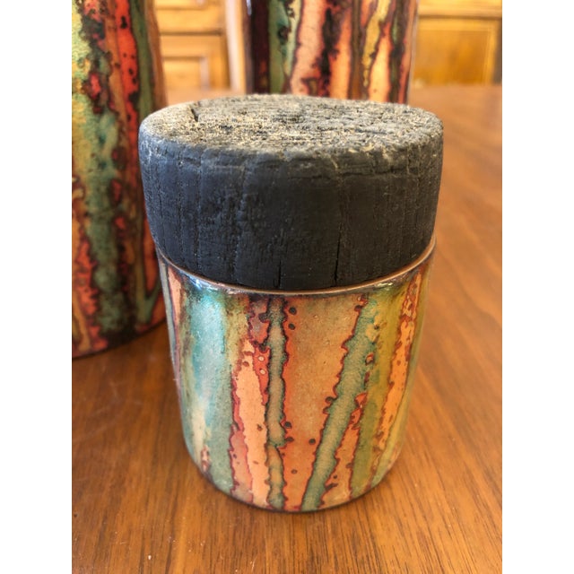 Artisan Hand Made Copper Glazed Cannisters Vessels -Set of 3 For Sale - Image 4 of 12