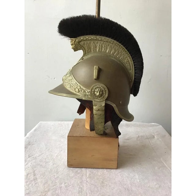 Metal 1840s French Fireman’s Helmet Lamp on Base For Sale - Image 7 of 12