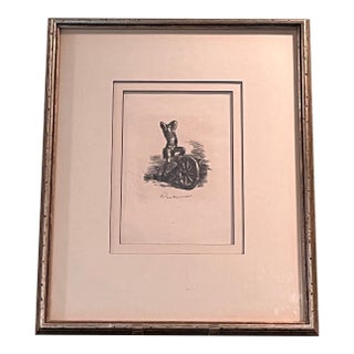 Vintage Mid Century Wood Engraving Cannon Soldier Signed Dan Browne 16.5x14 For Sale