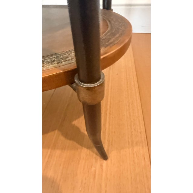 Metal Late 20th Century Leather-Wrapped & Iron Three-Tier Oval Side Table, Made in India For Sale - Image 7 of 10