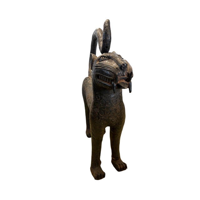 Vintage Large Benin Bronze Sculpture of a Leopard 32" H Nigeria For Sale - Image 4 of 12