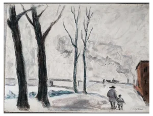Albert Lepreux, Father and Child in a Landscape, Early 20th Century, Mixed Media on Paper