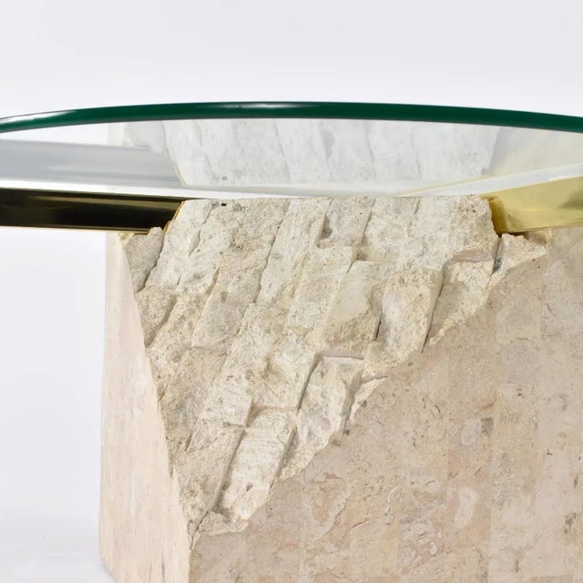 Round Glass Topped Tessellated Stone Brass Cantilever Coffee Table or Side Table For Sale - Image 11 of 15
