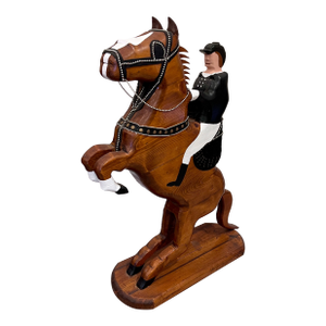 1980s 3 Foot Tall Wood Equestrian Folk Art Sculpture