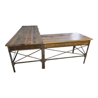 Brutalist L-Shaped Desk Metal Wood Custom Welded Rivets For Sale