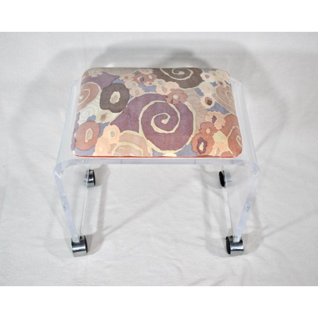 Lucite Waterfall Bench Stool in Jack Lenore Larsen Velvet For Sale - Image 11 of 11