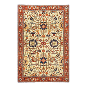 Persian Serapi 7x11 Ivory, Rust, & Blue Recreation Handmade Area Rug #1141228