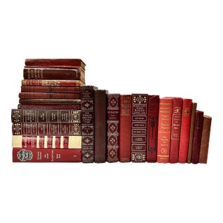 Vintage Burgundy Leather Decorative Books – Library Styling Set of 23 For Sale