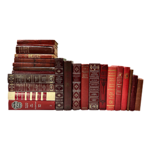 Vintage Burgundy Leather Decorative Books – Library Styling Set of 23