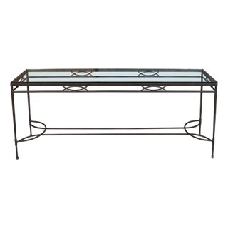Contemporary Iron Console Table With Glass Top For Sale