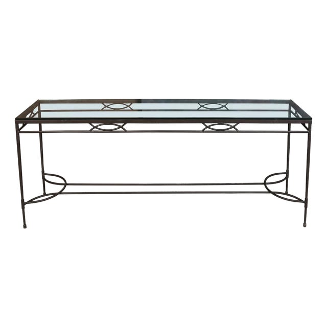 Contemporary Iron Console Table With Glass Top For Sale