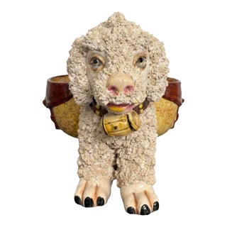 Mid-Century Faience Spaghetti Glaze St. Bernard Planter & Match Holder With Saddlebags For Sale