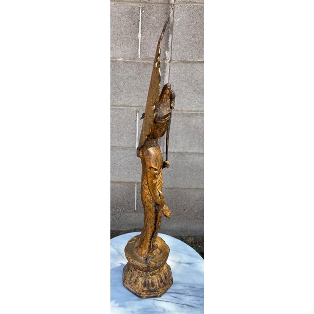 Japanese Mid-Century Japanese Gilt Bronze Standing Kannon Bosatsu Altar Statue – 25" For Sale - Image 3 of 11