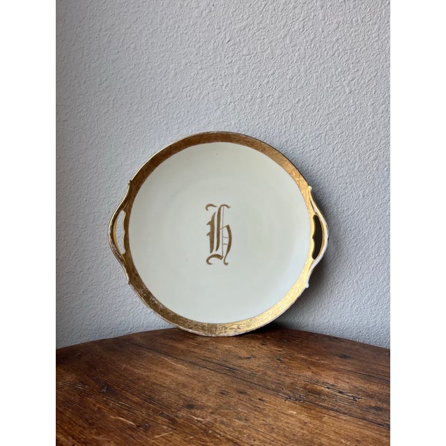 Antique cake plate from between 1892-1907 T&V Limoges France Tressemanes & Vogt Monogram with letter “h” written in old...