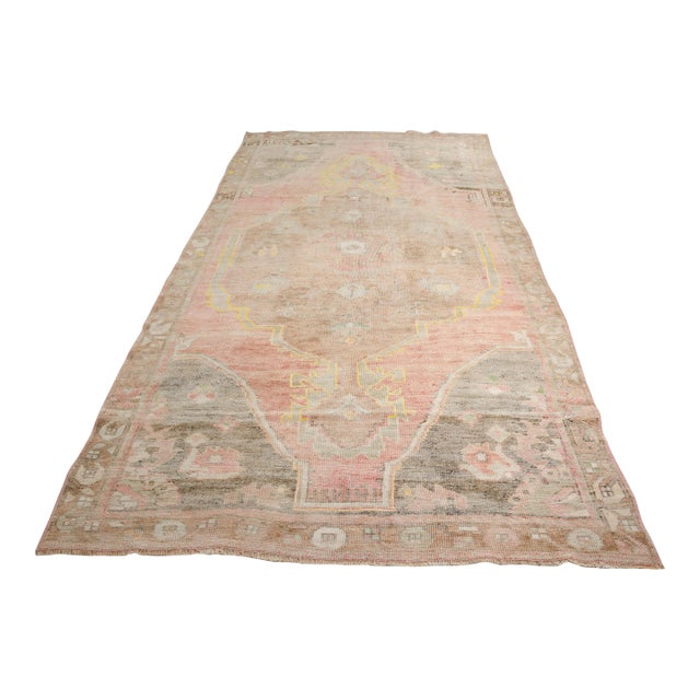 Hand-Knotted Vintage Anatolian Rug, Pale Earth Tone Minimalist Carpet For Sale