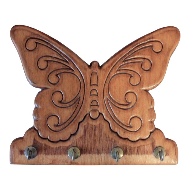 Vintage Wood Butterfly Key Holder For Sale
