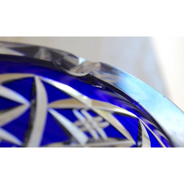 Vintage Cobalt Blue Cut-to-Clear Crystal Ashtray – Geometric Starburst Design – 8" For Sale - Image 16 of 16