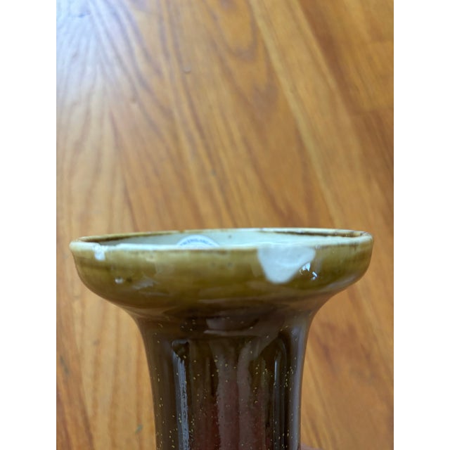 Late 19th Century Vintage Chinese Oxblood & Olive Flambé Glazed Porcelain Bottle Vase For Sale - Image 5 of 8