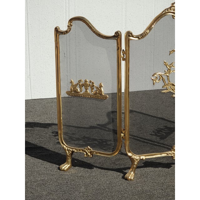 1990s Vintage French Provincial Ribbons Love Birds Gold Brass Fireplace Screen #2 For Sale - Image 5 of 14