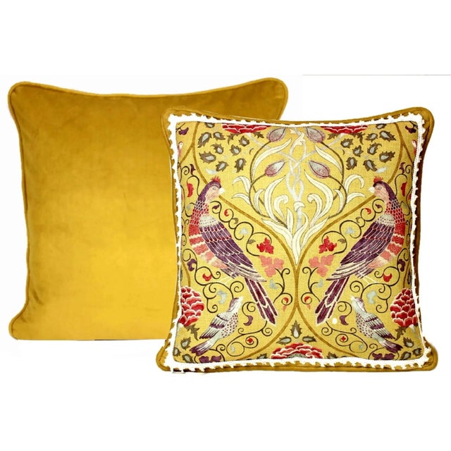 19th Century Vintage 1895s Linen & Velvet Bordered Pillow With Fringe Trim and Piping For Sale - Image 5 of 13