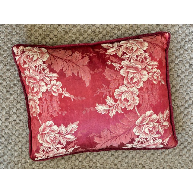 Brunschwig & Fils Red Floral Velvet Down-Filled Pillow With Brush Fringe For Sale - Image 4 of 6